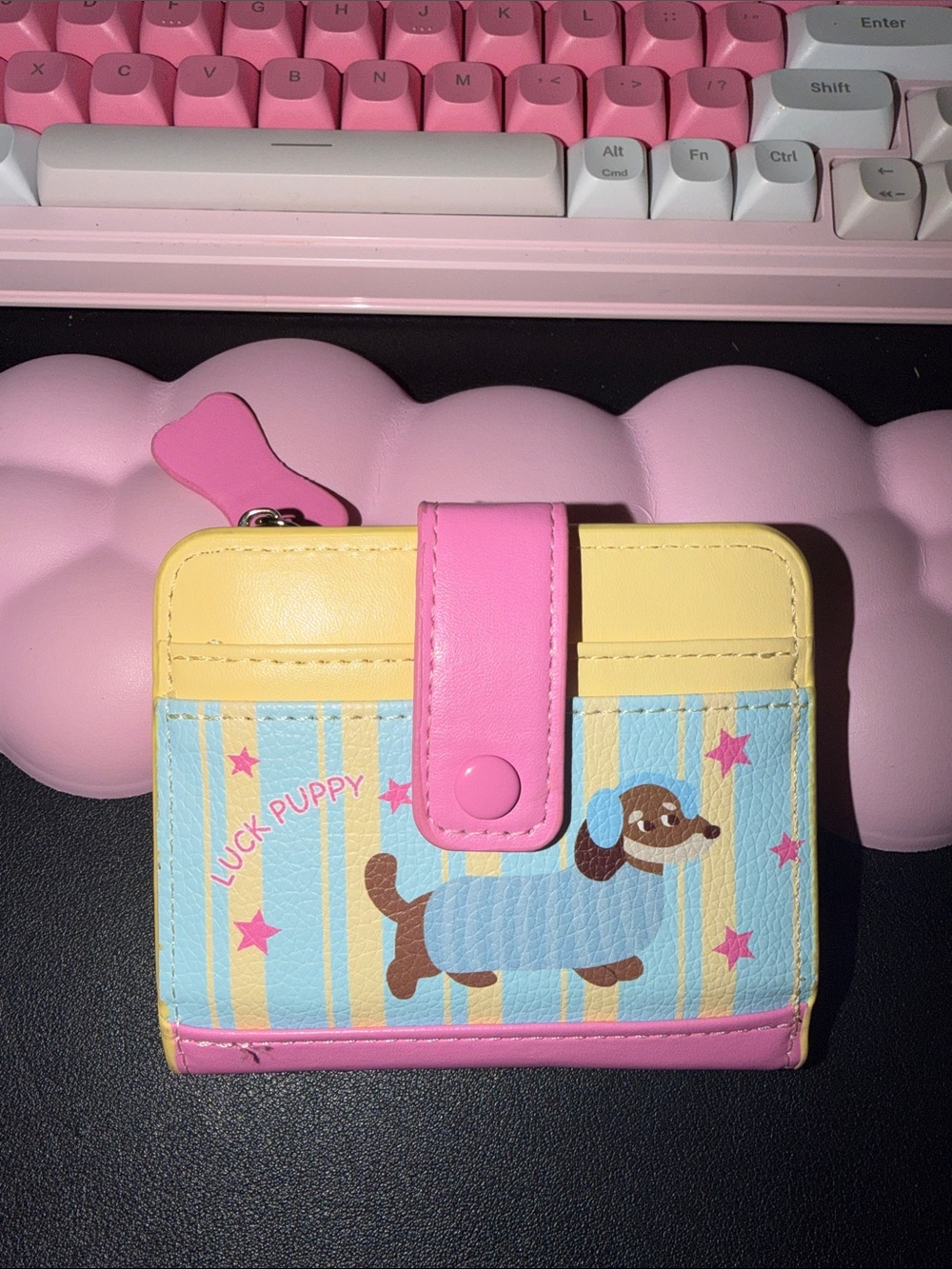 Kids Pink & Yellow 'Luck Puppy' Wallet - Cute Puppy Design